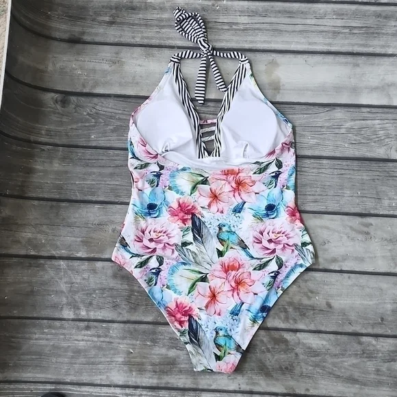 Halter Floral One Piece Swimsuit Sz Small - Picture 3 of 3